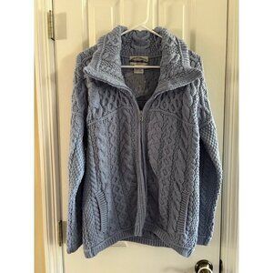 Aran Crafts Ireland Light Blue Merino Wool Cardigan NEW Cable Knit Full Zip